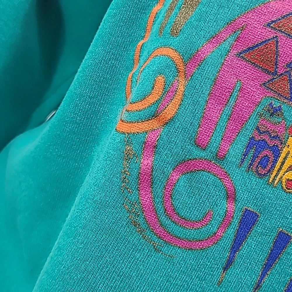 Vintage Laurel Burch I LOVE CATS! Sweatshirt teal green large hanes - Picture 3 of 16